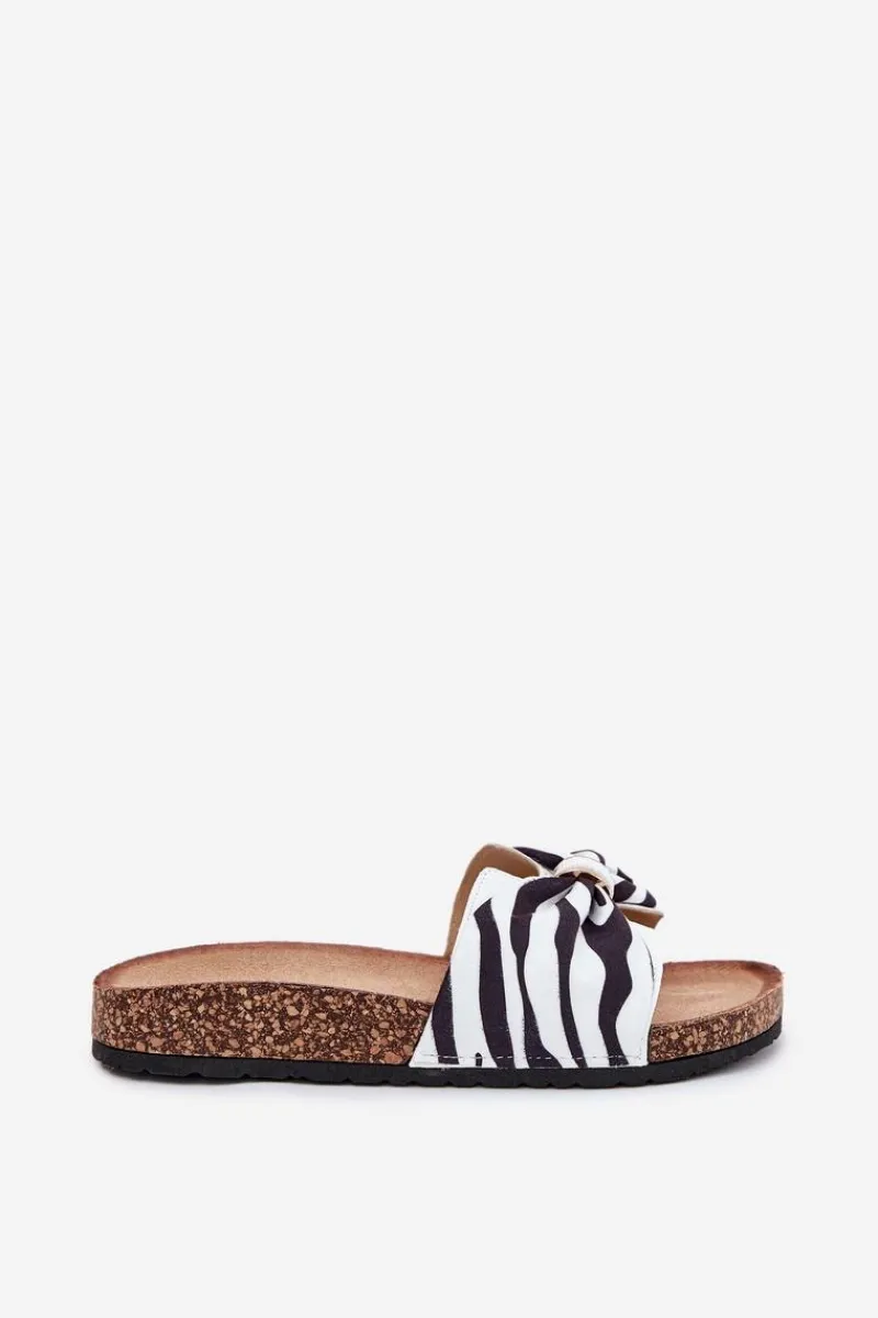 Best Boto Klapki Damskie Na Korkowej Platformie Zebra Mevuna Biały