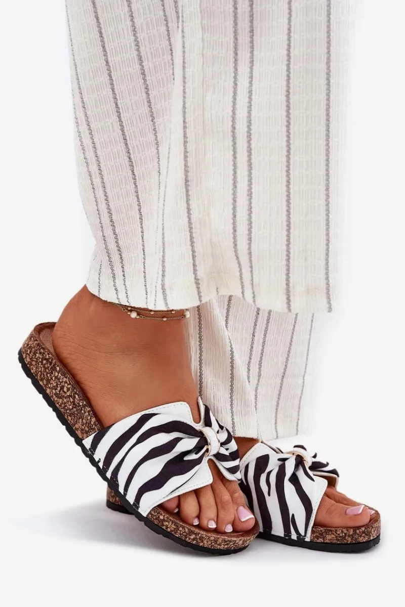 Best Boto Klapki Damskie Na Korkowej Platformie Zebra Mevuna Biały