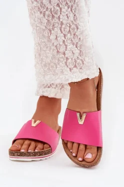 Klapki Korkowe|Klapki Na Platformie>Boto Klapki Damskie Na Korkowej Platformie Z Ozdobnym Detalem Fuksja Vessira Różowy
