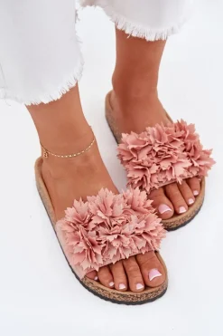 Discount Klapki Damskie Na Korkowej Podeszwie Z Kwiatkami Różowe Ferenza Damskie Klapki Korkowe|Klapki Na Platformie