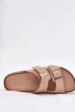 Hot Boto Klapki Damskie Na Korkowej Platformie Klamry Beżowe Evisolla