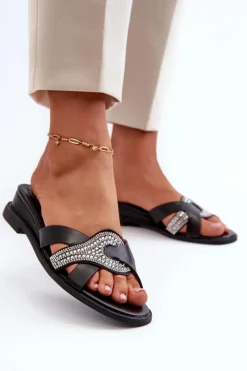 Hot Boto Klapki Damskie Na Koturnie Ze Zdobieniem Czarne Asysa