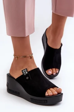 Klapki Damskie Na Koturnie Czarne Vleni Damskie Klapki Na Koturnie|Klapki Damskie Klasyczne