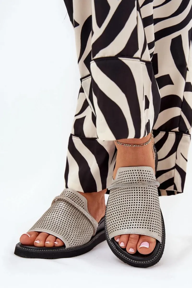 Klapki Na Koturnie|Klapki Na Platformie>Boto Klapki Damskie Na Koturnie Z Ozdobnym Paseczkiem Srebrne Teriwes Srebrny