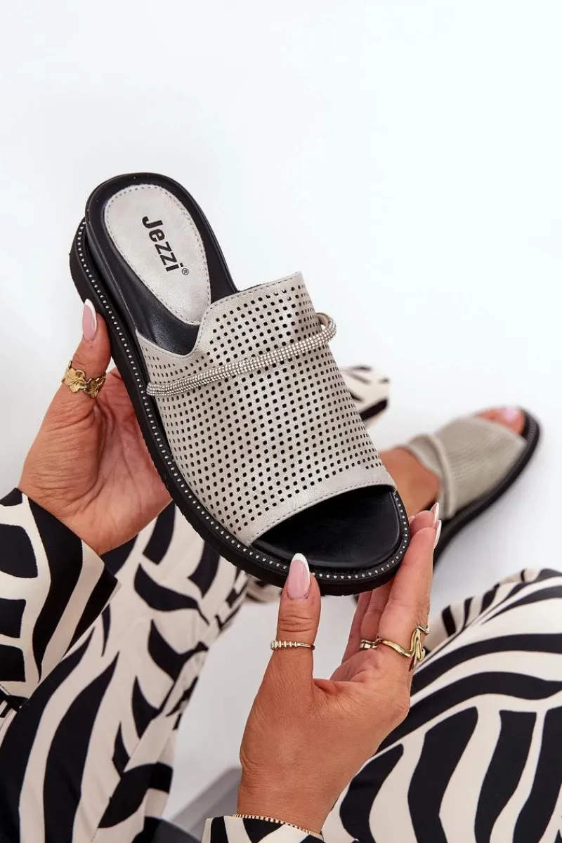 Klapki Na Koturnie|Klapki Na Platformie>Boto Klapki Damskie Na Koturnie Z Ozdobnym Paseczkiem Srebrne Teriwes Srebrny