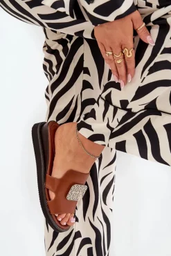 Best Boto Klapki Damskie Na Koturnie Eko Skórzane Z Ozdobą Brązowe Sarela Brązowy