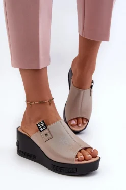 Hot Buty damskie Vinceza Klapki Damskie Na Koturnie Złote Vleni