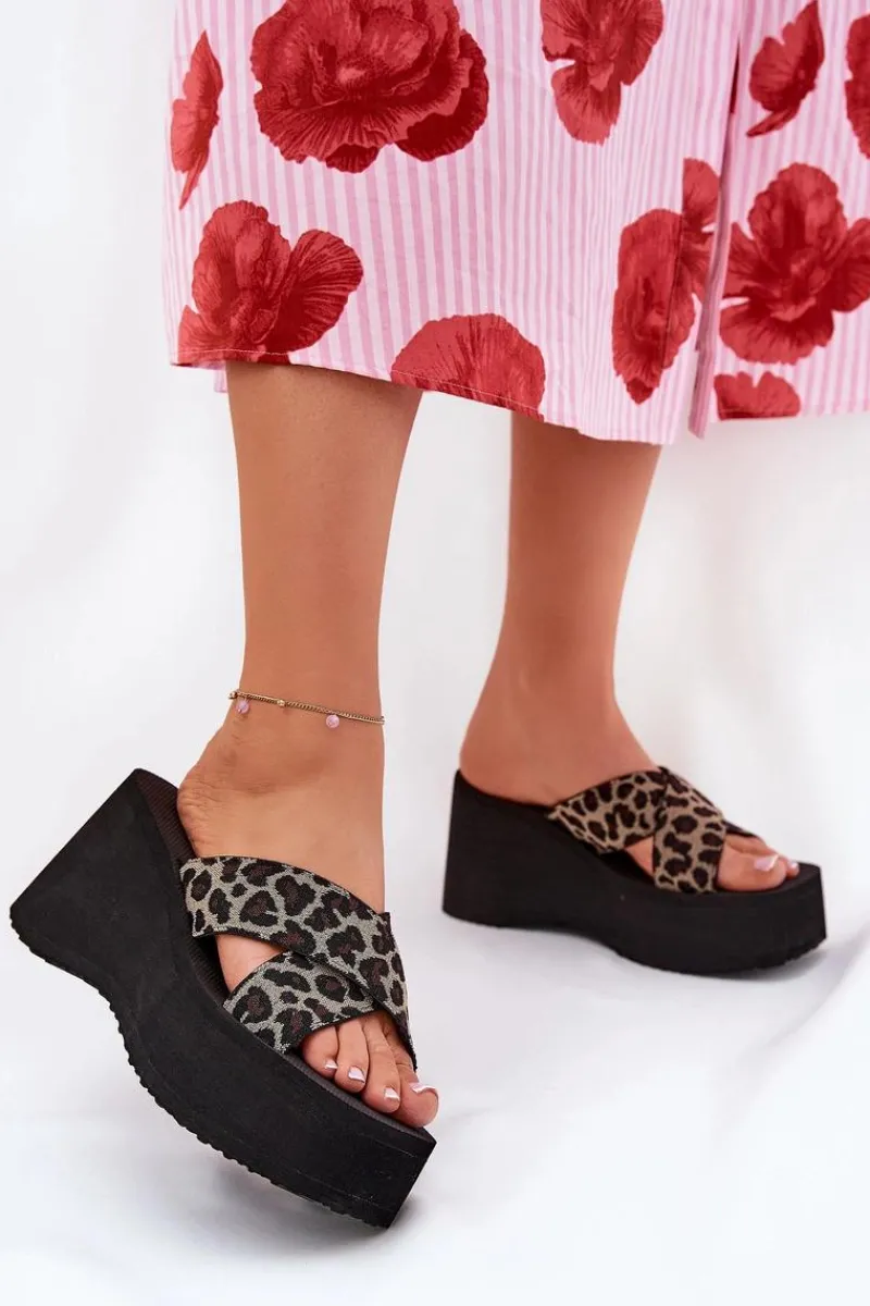 Klapki Na Koturnie|Klapki Na Platformie>Boto Klapki Damskie Na Koturnie I Platformie Panterka Czarne Sevolee
