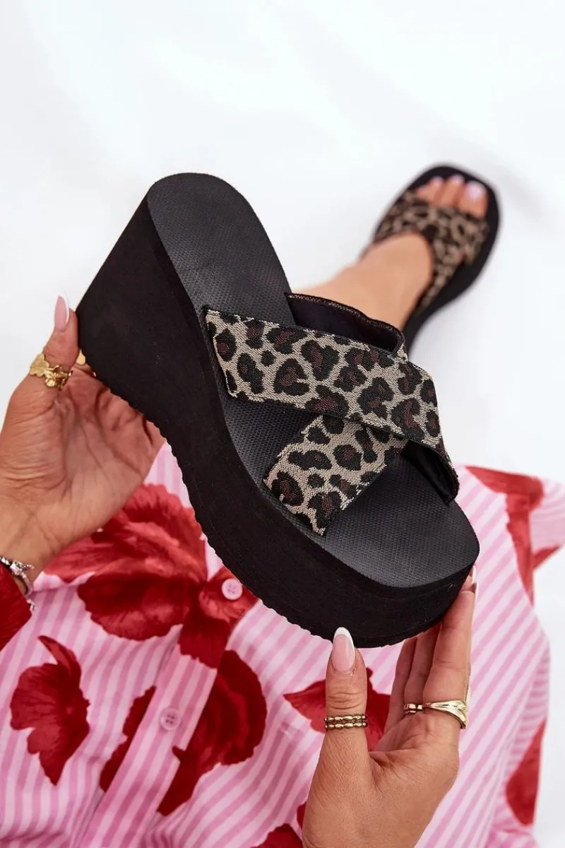 Klapki Na Koturnie|Klapki Na Platformie>Boto Klapki Damskie Na Koturnie I Platformie Panterka Czarne Sevolee