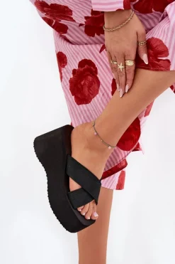 Hot Klapki Damskie Na Koturnie I Platformie Czarne Sevolee Damskie Klapki Na Koturnie|Klapki Na Platformie