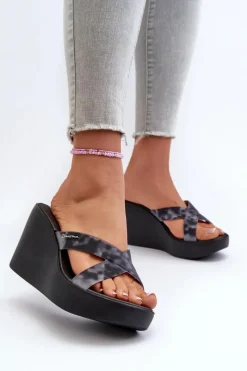 Clearance Ipanema Klapki Damskie Na Koturnie 83520 High Fashion Slide Fem Czarne