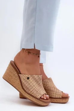 Klapki Na Koturnie|Klapki Damskie Klasyczne>Buty Sergio Leone Klapki Damskie Na Koturnie Sergio Leone KL213 Beżowe