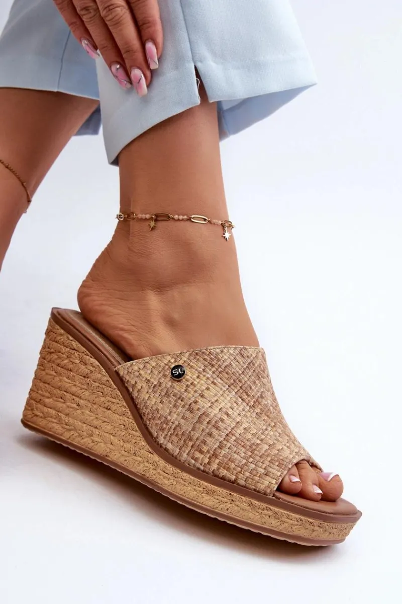 Klapki Na Koturnie|Klapki Damskie Klasyczne>Buty Sergio Leone Klapki Damskie Na Koturnie Sergio Leone KL213 Beżowe