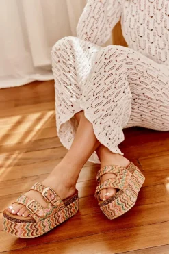 New Boto Klapki Damskie Na Masywnej Platformie Z Plecionką I Klamrami Multikolor Eradriana Wielokolorowy