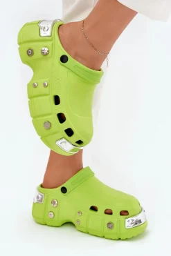 Outlet Boto Klapki Damskie Na Masywnej Platformie Limonkowe Korina Zielony