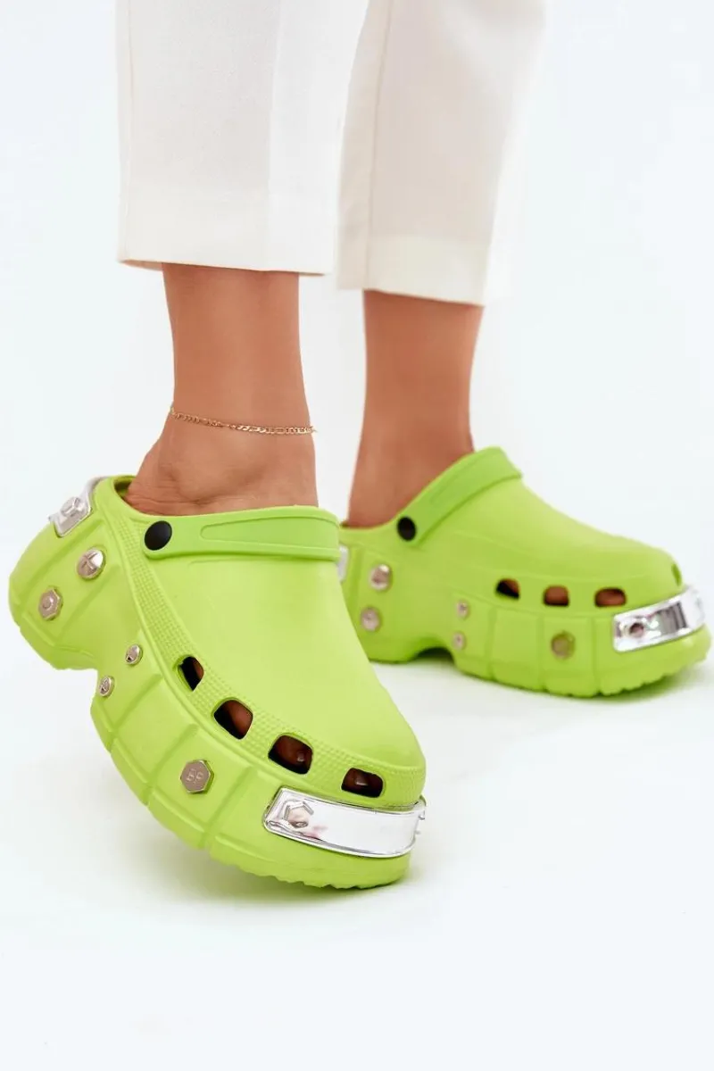 Outlet Boto Klapki Damskie Na Masywnej Platformie Limonkowe Korina Zielony