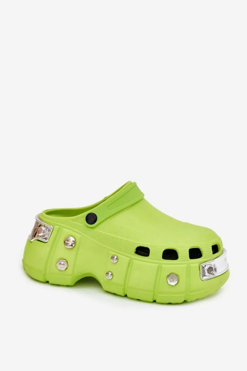 Outlet Boto Klapki Damskie Na Masywnej Platformie Limonkowe Korina Zielony