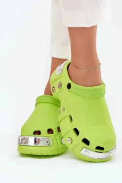 Outlet Boto Klapki Damskie Na Masywnej Platformie Limonkowe Korina Zielony