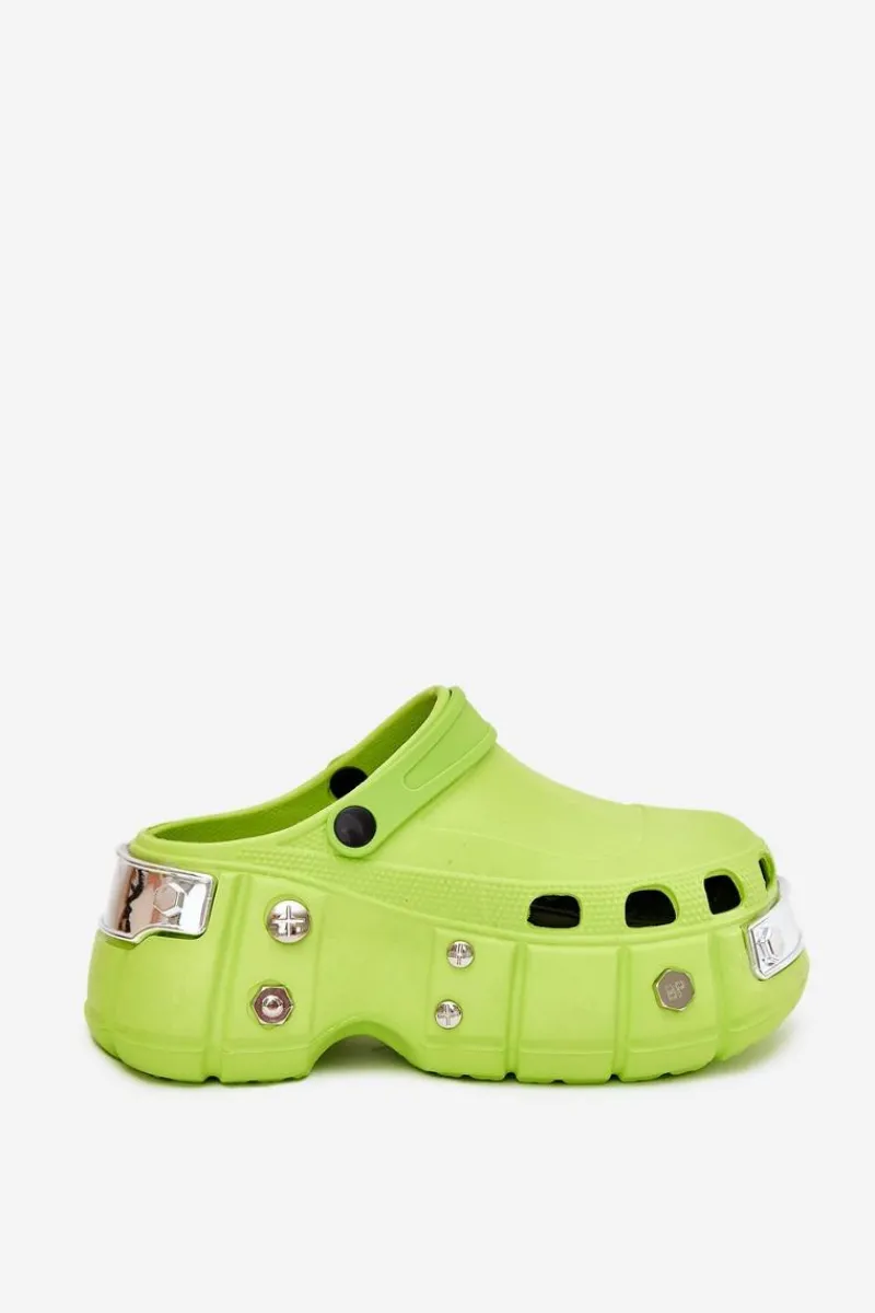 Outlet Boto Klapki Damskie Na Masywnej Platformie Limonkowe Korina Zielony