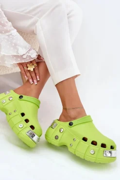 Outlet Boto Klapki Damskie Na Masywnej Platformie Limonkowe Korina Zielony