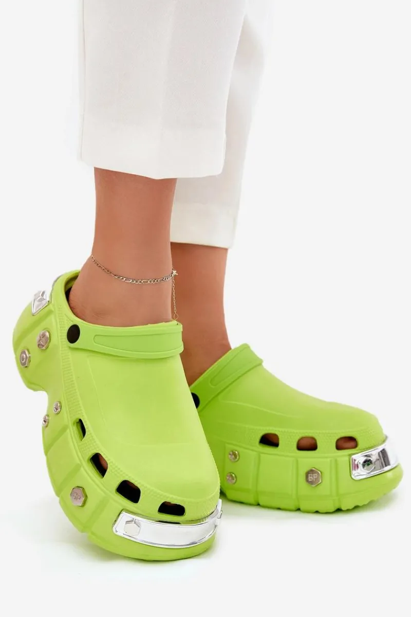 Outlet Boto Klapki Damskie Na Masywnej Platformie Limonkowe Korina Zielony
