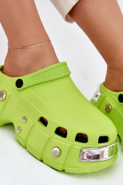 Outlet Boto Klapki Damskie Na Masywnej Platformie Limonkowe Korina Zielony