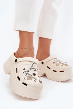 Klapki Basenowe|Klapki Na Platformie>Boto Klapki Damskie Na Masywnej Platformie Z Przypinkami Beżowe Vivira