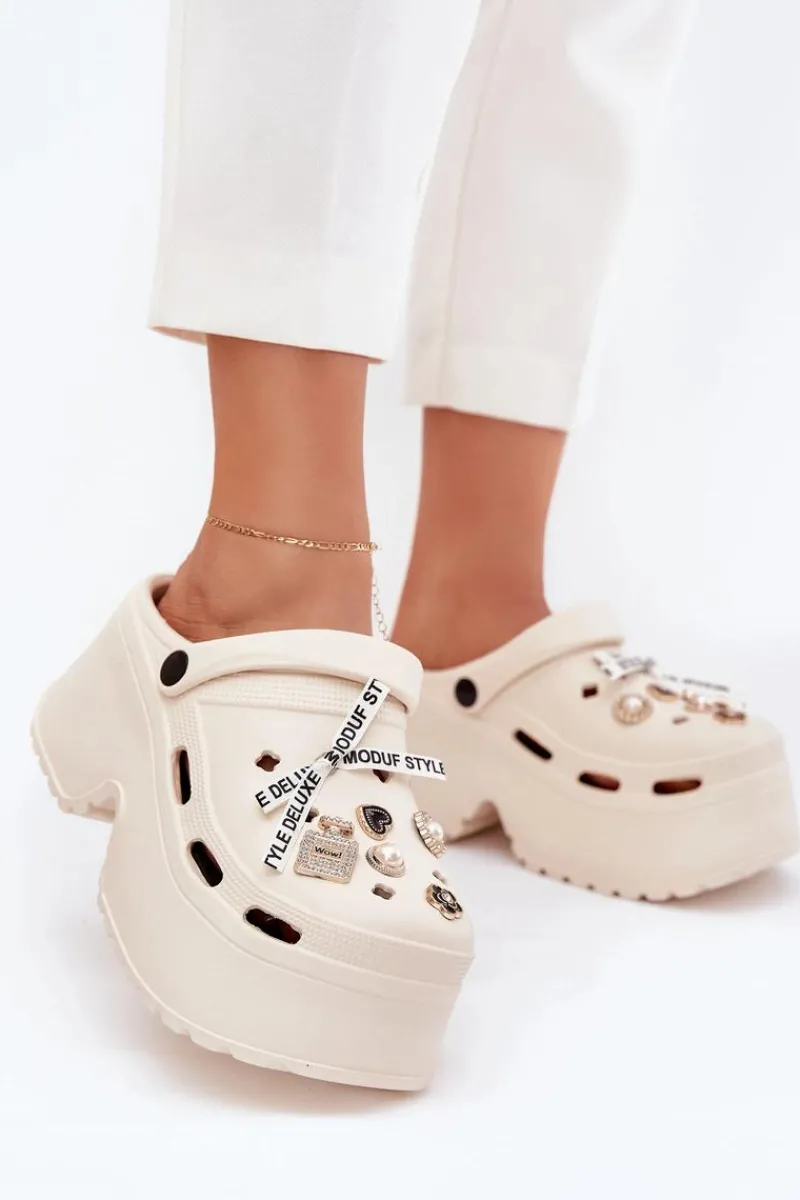 Klapki Basenowe|Klapki Na Platformie>Boto Klapki Damskie Na Masywnej Platformie Z Przypinkami Beżowe Vivira