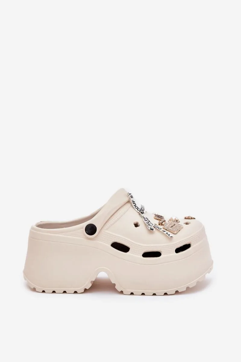 Klapki Basenowe|Klapki Na Platformie>Boto Klapki Damskie Na Masywnej Platformie Z Przypinkami Beżowe Vivira