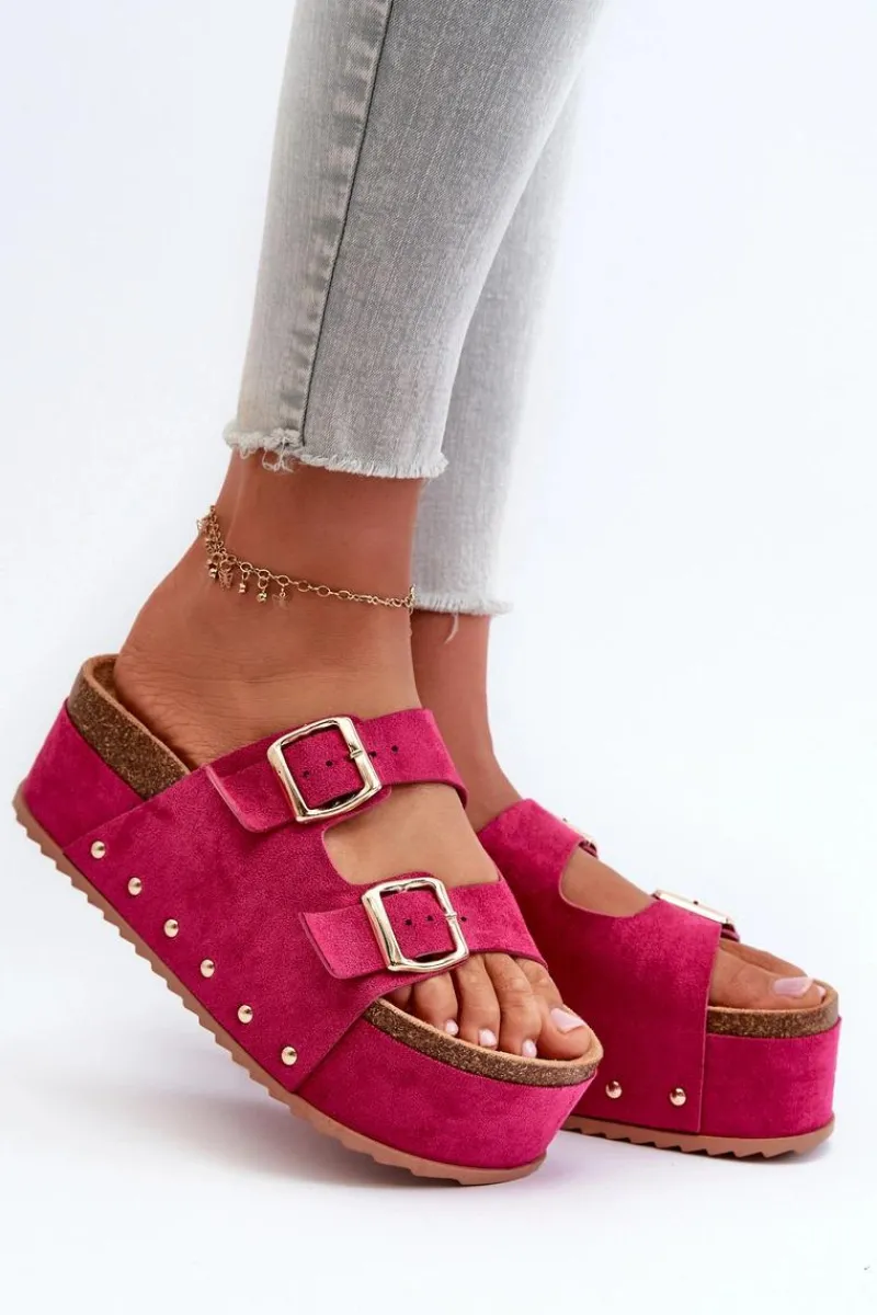 Online Boto Klapki Damskie Na Masywnej Platformie Z Klamrami Fuksja Cremila