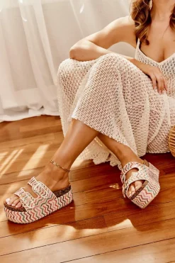 Klapki Korkowe|Klapki Na Platformie>Boto Klapki Damskie Na Masywnej Platformie Z Plecionką I Klamrami Multikolor Eradriana Wielokolorowy