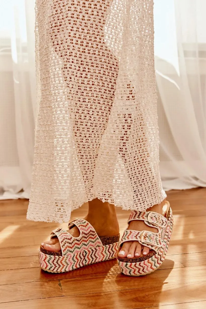 Klapki Korkowe|Klapki Na Platformie>Boto Klapki Damskie Na Masywnej Platformie Z Plecionką I Klamrami Multikolor Eradriana Wielokolorowy