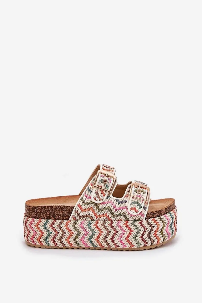 Klapki Korkowe|Klapki Na Platformie>Boto Klapki Damskie Na Masywnej Platformie Z Plecionką I Klamrami Multikolor Eradriana Wielokolorowy