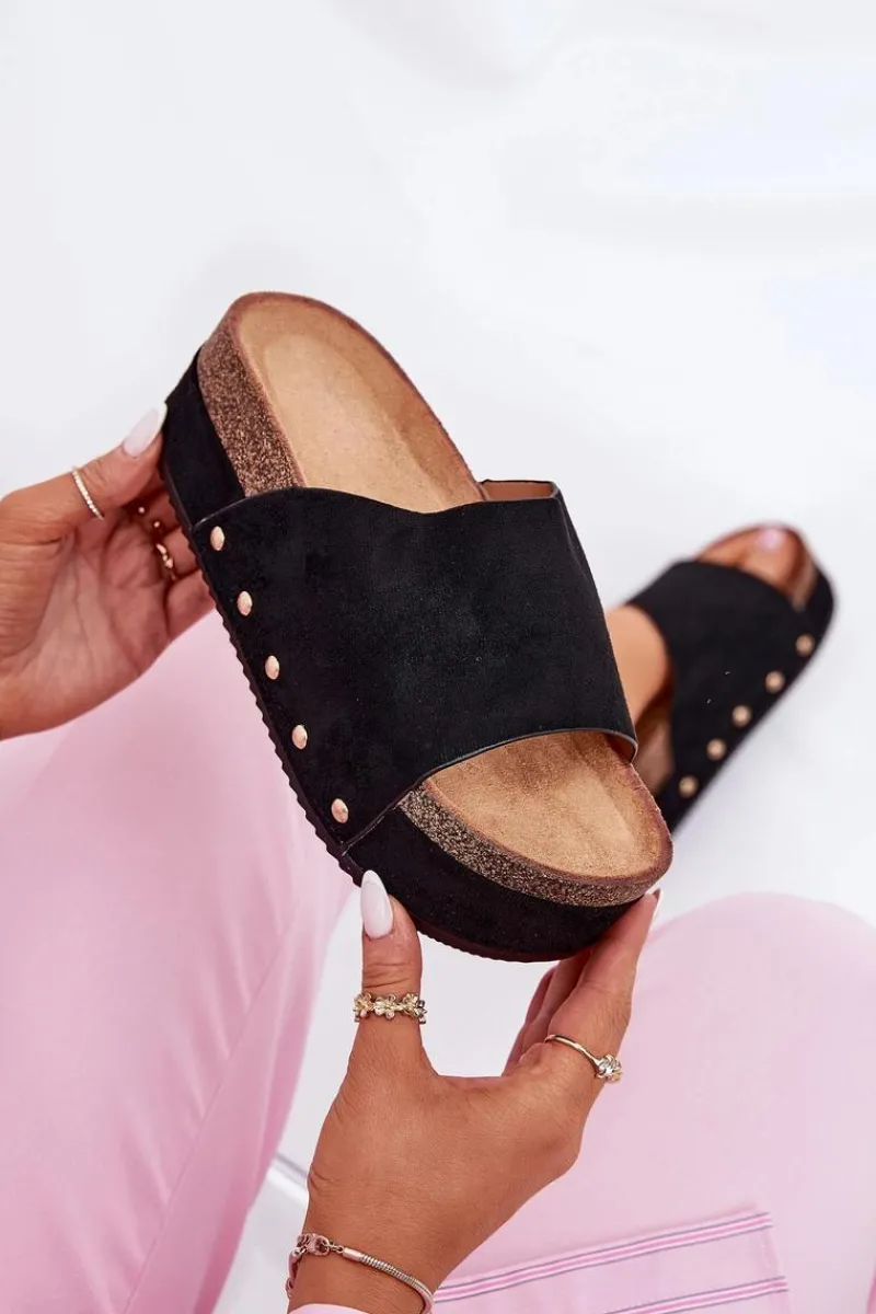 Hot Boto Klapki Damskie Na Masywnej Platformie Eko Zamszowe Czarne Vinnibe