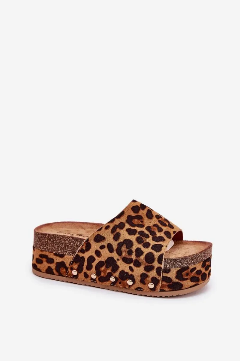 Best Klapki Damskie Na Masywnej Platformie Eko Zamszowe Panterka Brązowe Vinnibe Damskie Klapki Korkowe|Klapki Na Platformie