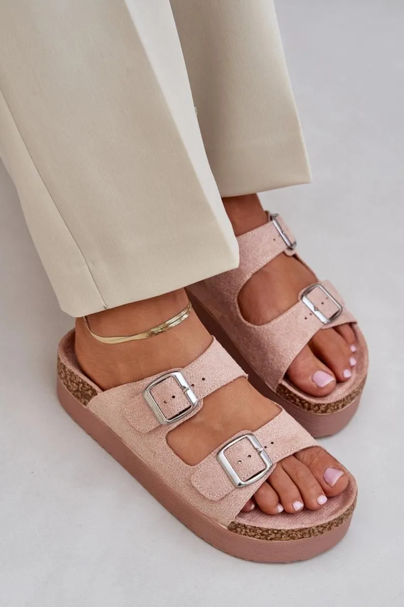 Klapki Korkowe|Klapki Na Platformie>Boto Klapki Damskie Na Masywnej Platformie Z Klamrami Różowe Aramia Różowy