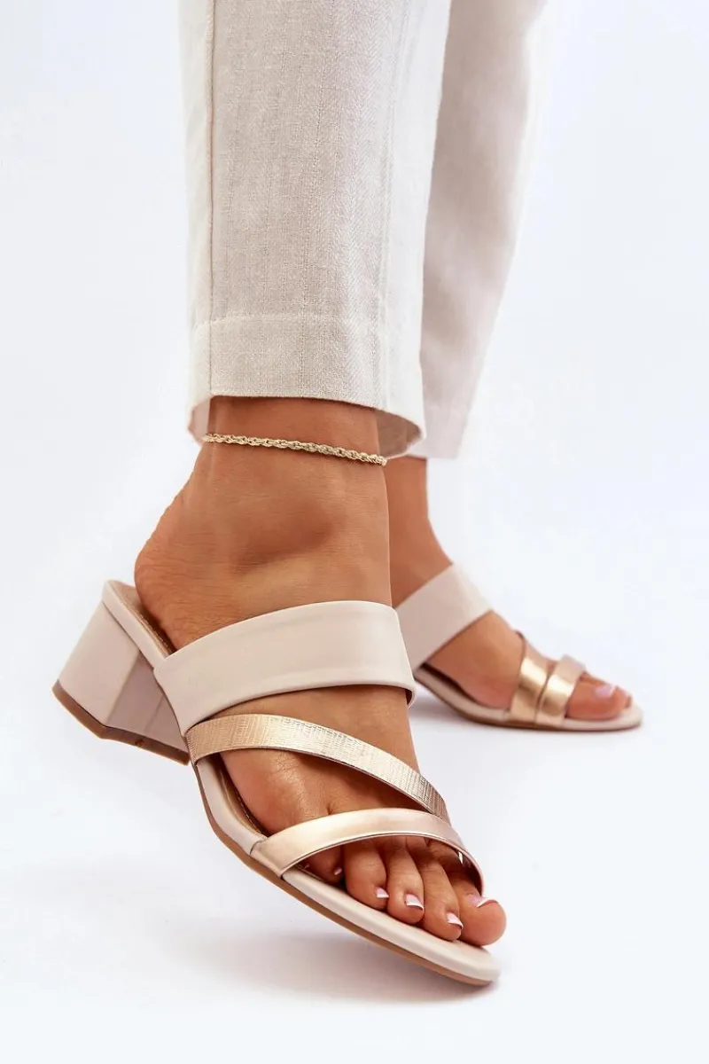 Outlet Boto Klapki Damskie Na Niskim Obcasie Beżowe Rosila