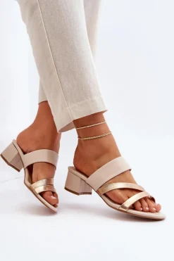 Outlet Boto Klapki Damskie Na Niskim Obcasie Beżowe Rosila