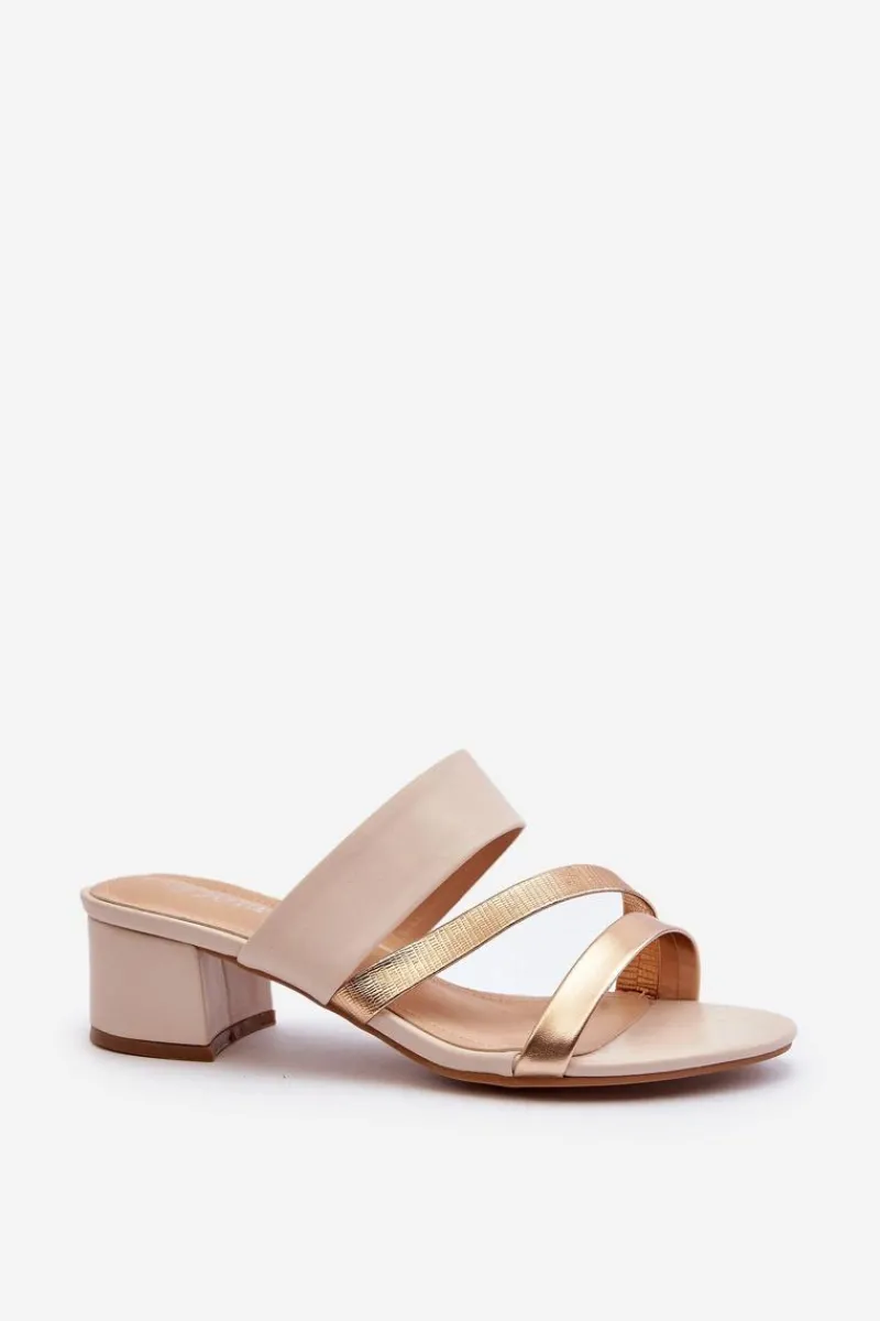 Outlet Boto Klapki Damskie Na Niskim Obcasie Beżowe Rosila