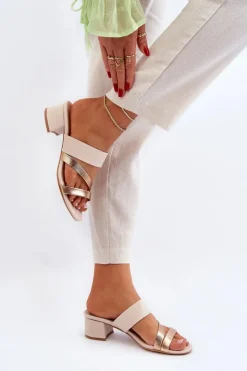 Outlet Boto Klapki Damskie Na Niskim Obcasie Beżowe Rosila