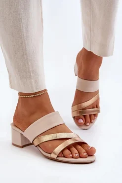 Outlet Boto Klapki Damskie Na Niskim Obcasie Beżowe Rosila