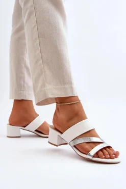 Outlet Boto Klapki Damskie Na Niskim Obcasie Białe Rosila