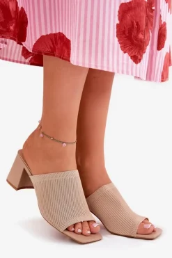 Online Boto Klapki Damskie Na Obcasie Typu Słupek Beżowe Wenilan Beżowy