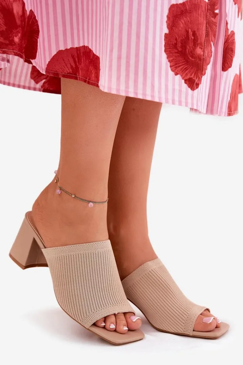 Online Boto Klapki Damskie Na Obcasie Typu Słupek Beżowe Wenilan Beżowy