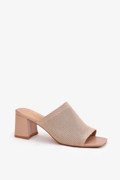 Online Boto Klapki Damskie Na Obcasie Typu Słupek Beżowe Wenilan Beżowy