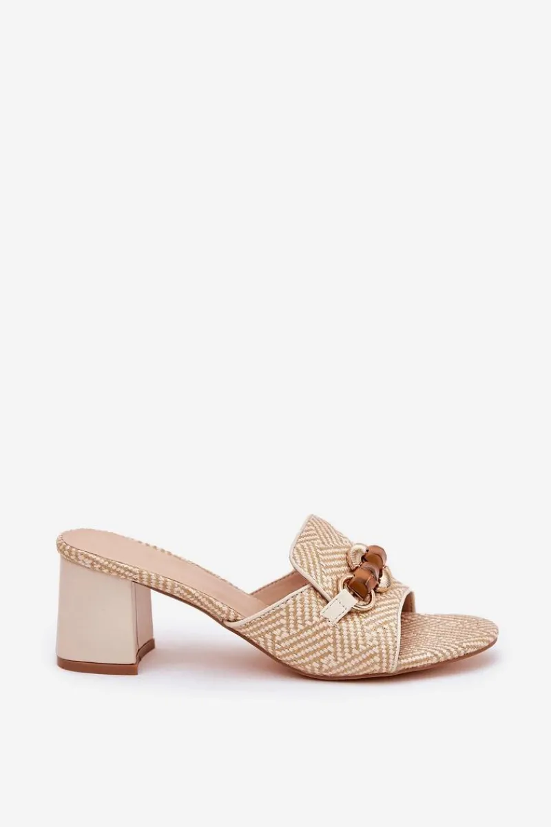 Clearance Boto Klapki Damskie Na Obcasie Z Ozdobą Beżowe Ovittole Beżowy