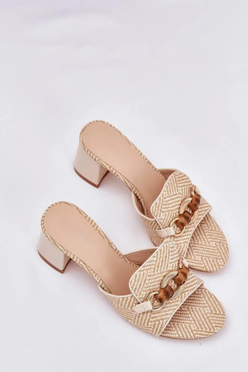 Clearance Boto Klapki Damskie Na Obcasie Z Ozdobą Beżowe Ovittole Beżowy