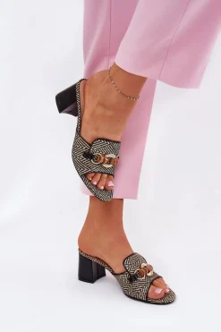 Klapki Na Obcasie|Klapki Damskie Klasyczne>Boto Klapki Damskie Na Obcasie Z Ozdobą Czarne Ovittole Czarny