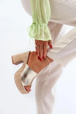 Klapki Na Obcasie|Klapki Damskie Klasyczne>Boto Klapki Damskie Na Obcasie Słupku Złote Siobhan