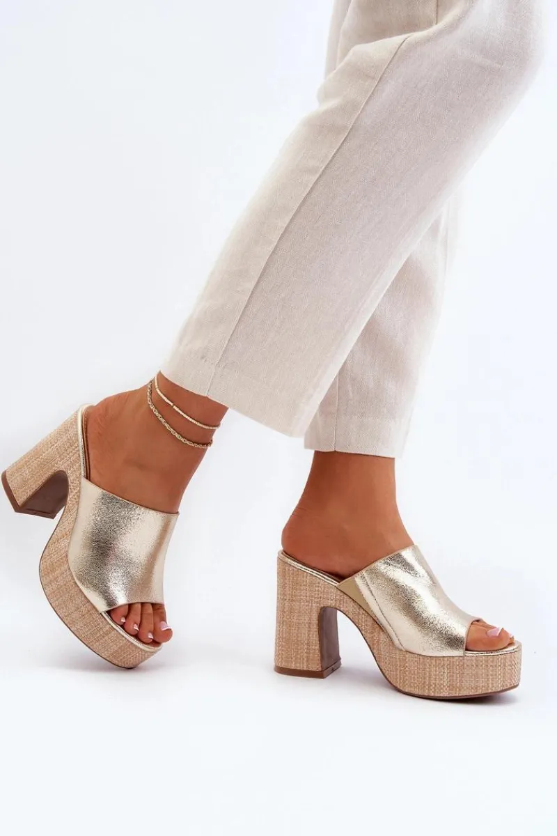 Klapki Na Obcasie|Klapki Damskie Klasyczne>Boto Klapki Damskie Na Obcasie Słupku Złote Siobhan